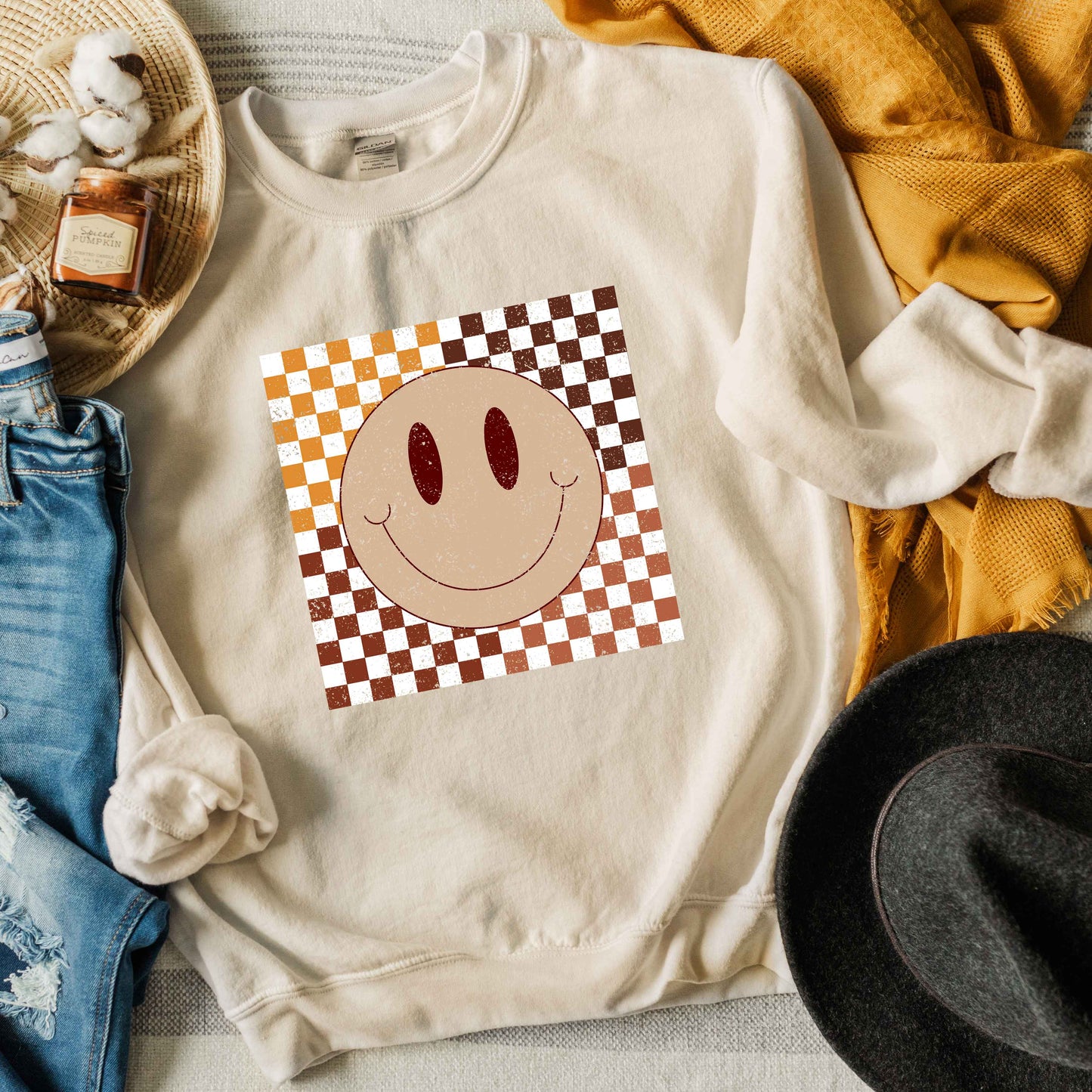 Fall Checkered Smiley | Sweatshirt