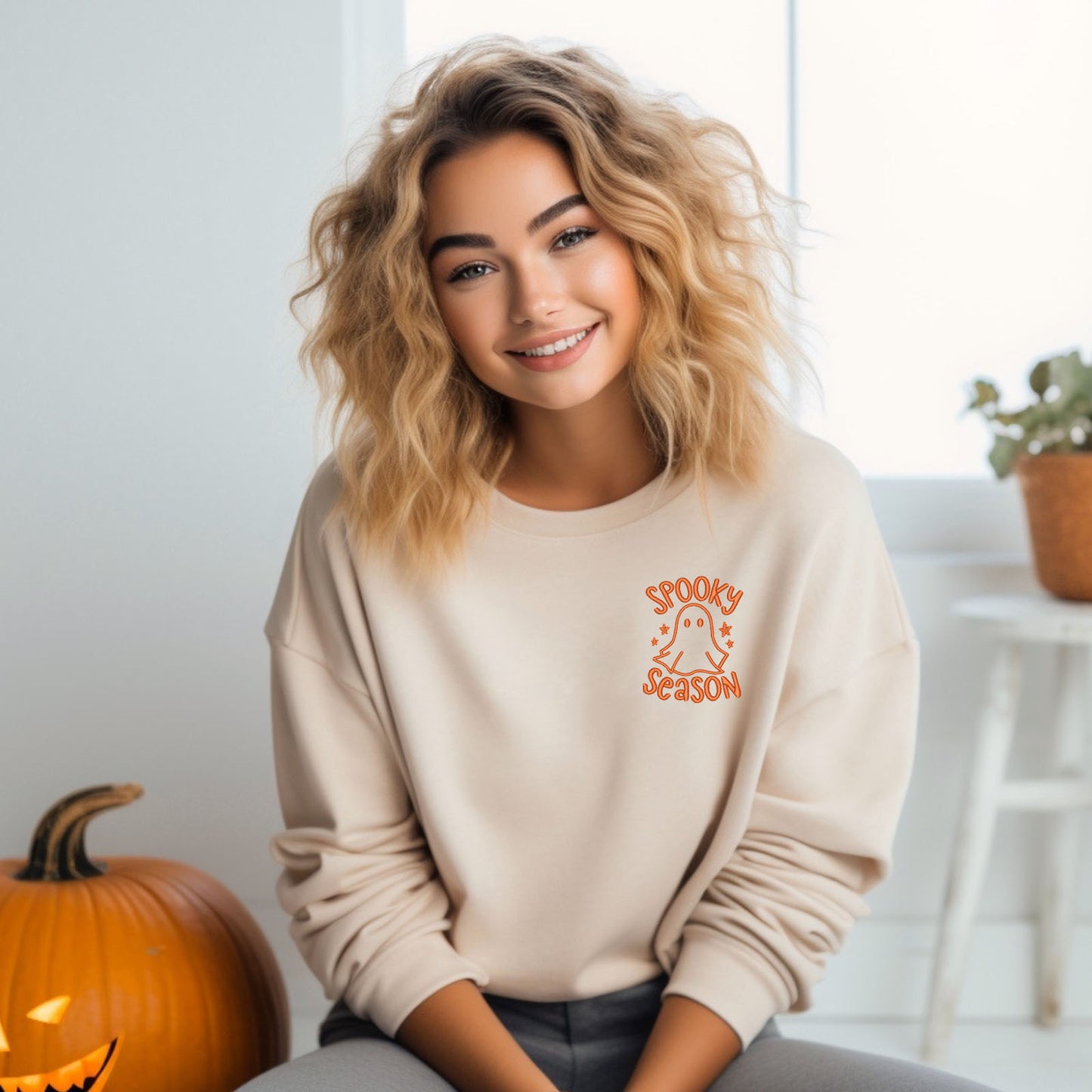 Embroidered Spooky Season Ghost Mini | Sweatshirt