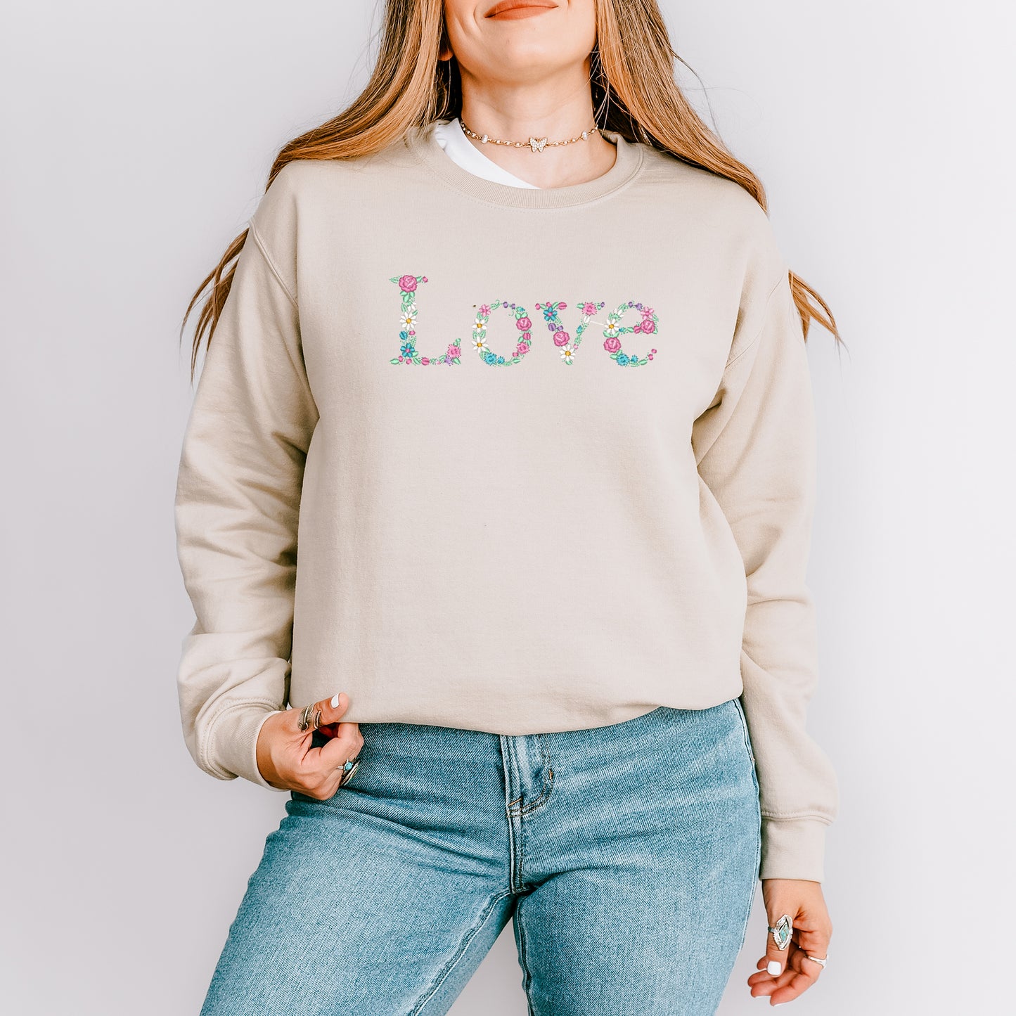 Embroidered Love Floral | Sweatshirt