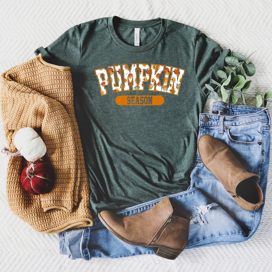 Curved Pumpkin Season Pumpkins | Short Sleeve Crew Neck