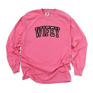 Embroidered Wifey Arched | Garment Dyed Long Sleeve