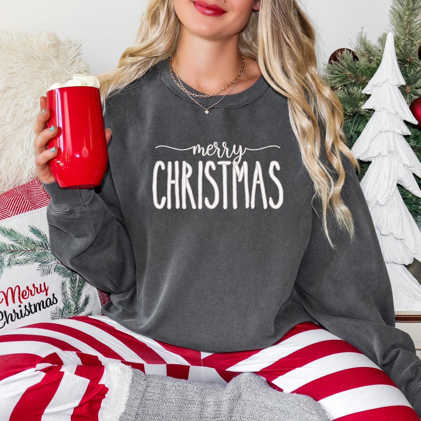 Embroidered Merry Christmas | Garment Dyed Sweatshirt