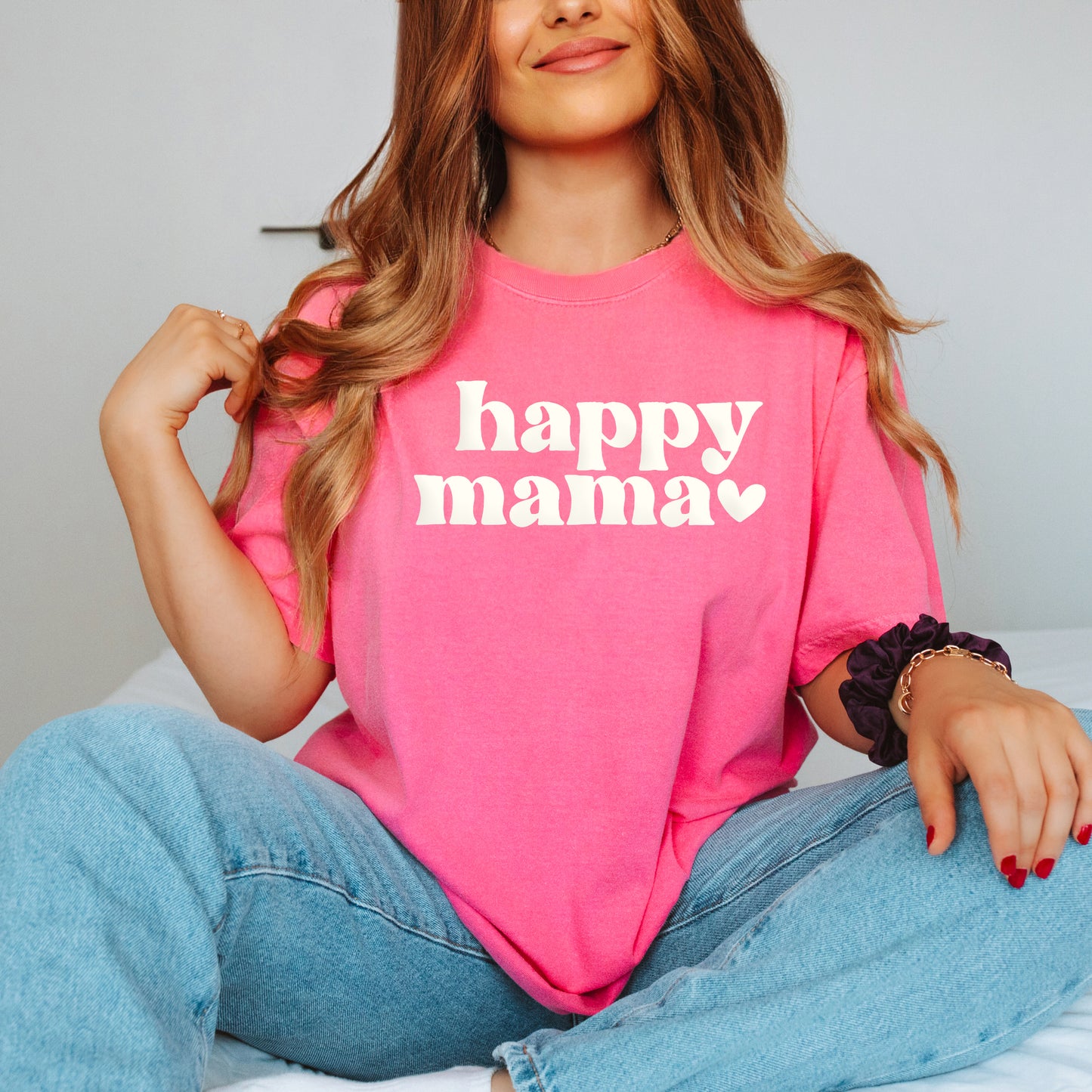 Happy Mama Puff Print | Garment Dyed Short Sleeve Tee