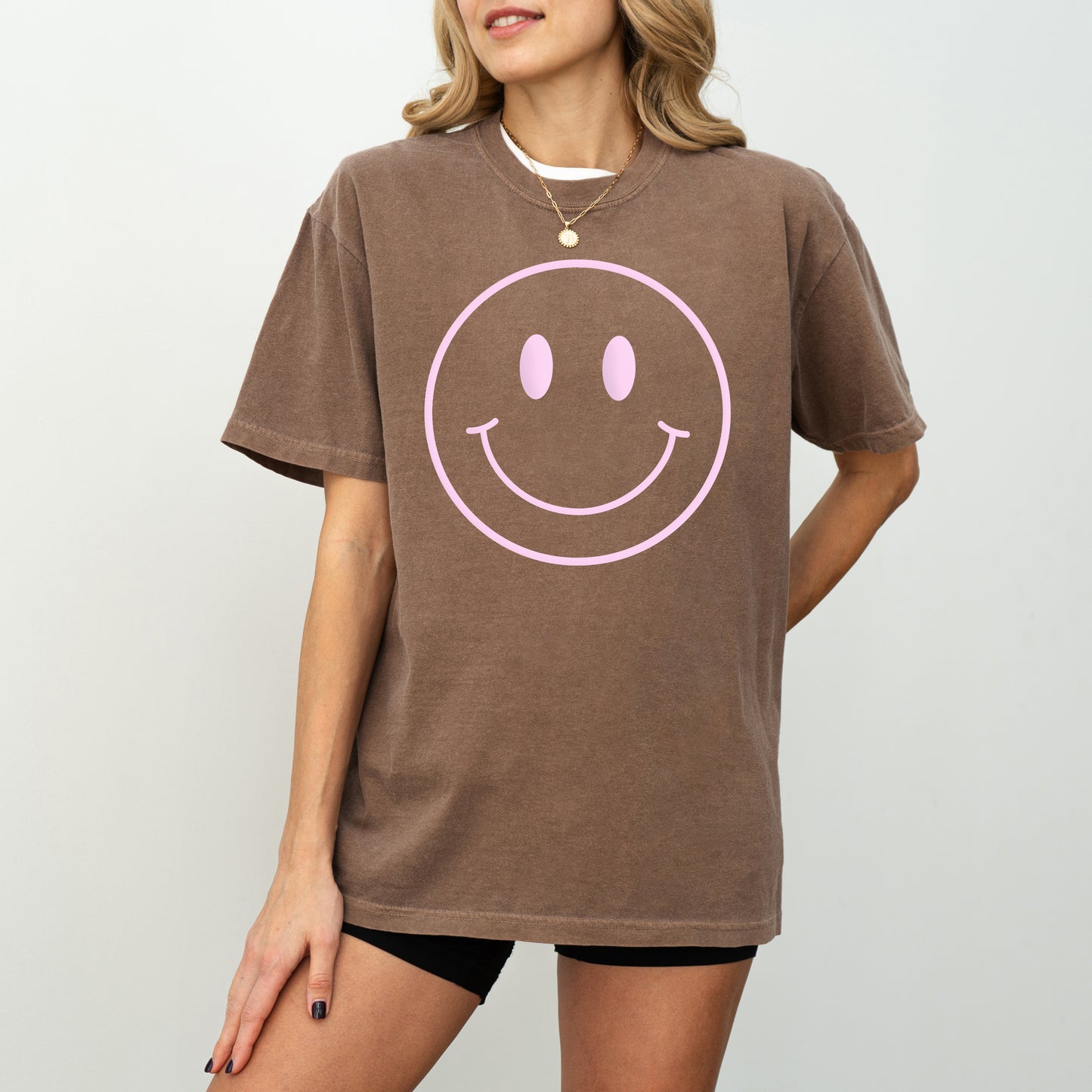 Smiley Face Outline Puff Print | Garment Dyed Short Sleeve Tee