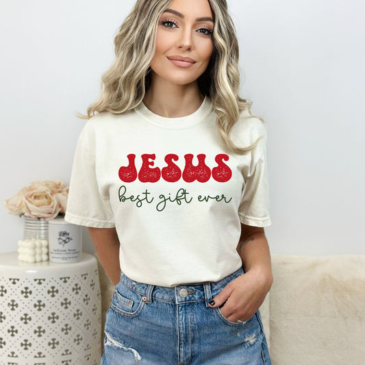 Jesus Best Gift Ever Cursive  | Garment Dyed Tee