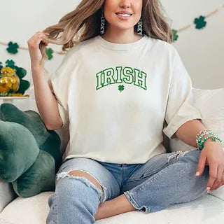 Embroidered Irish Varsity Clover | Garment Dyed Short Sleeve Tee