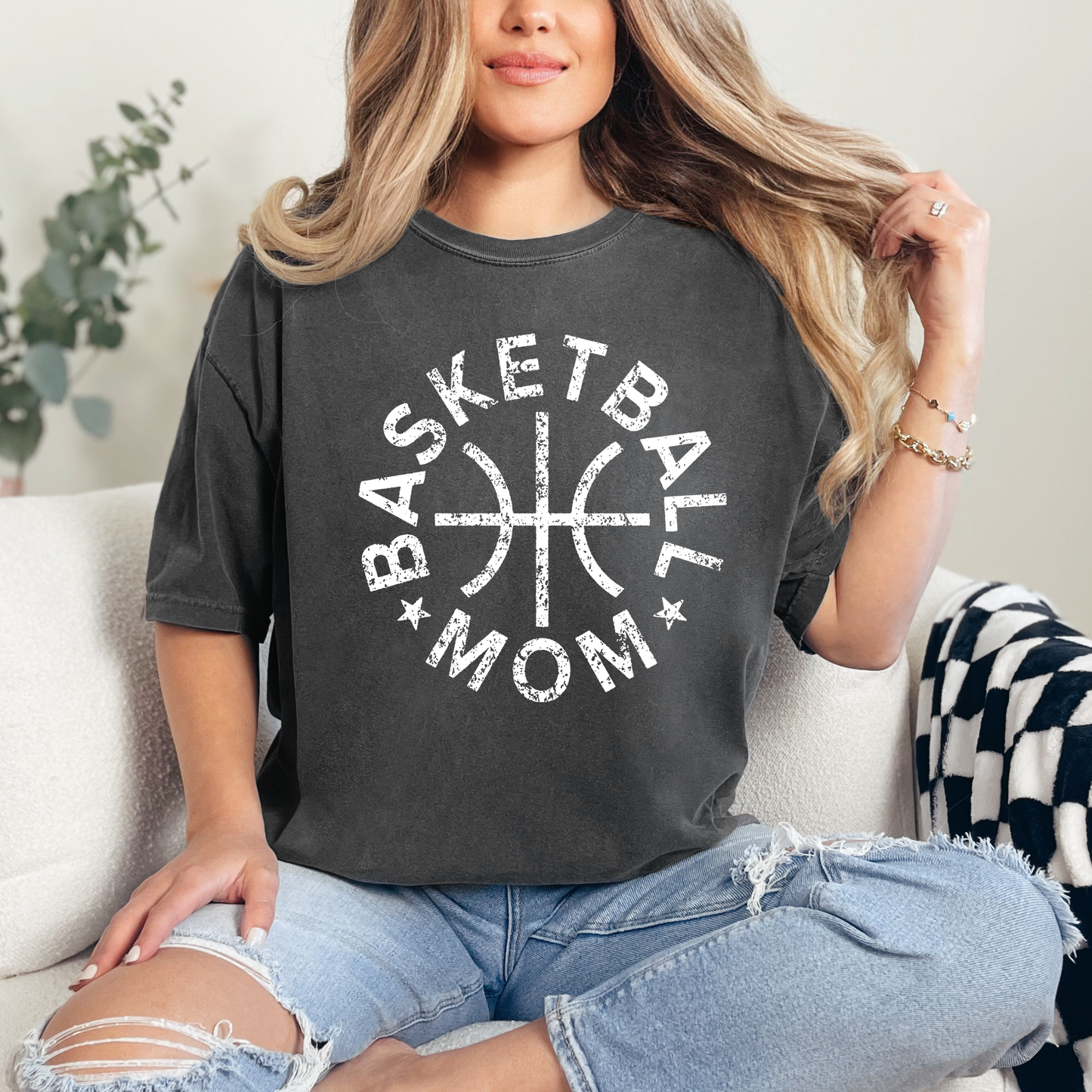 Basketball Mom Distressed | Garment Dyed Short Sleeve Tee