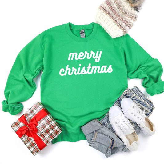 Merry Christmas Bold Cursive Words Puff Print |Sweatshirt