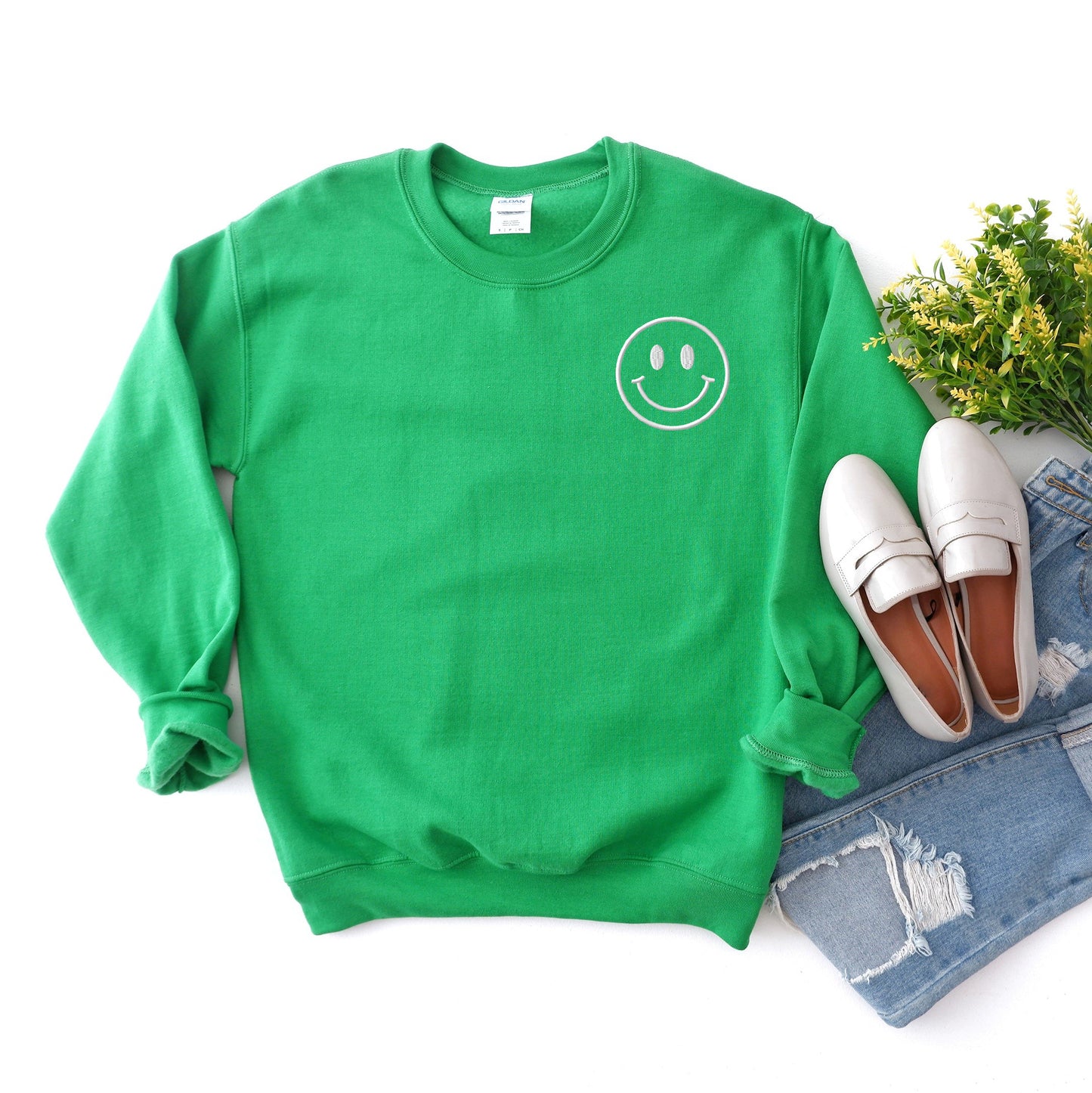 Embroidered Smiley Face Outline | Sweatshirt