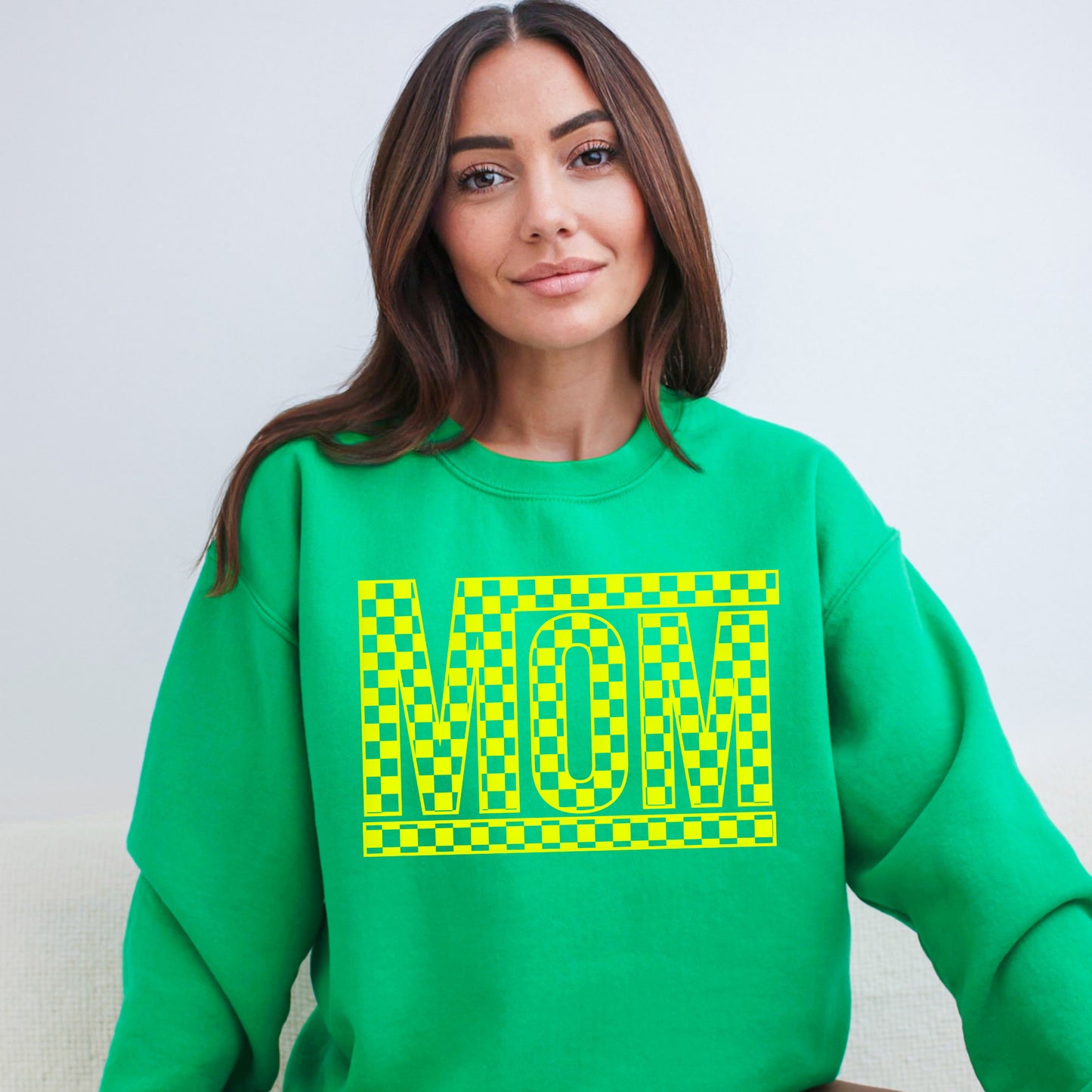 Mom Checkered Box Puff Print | Sweatshirt