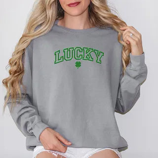 Embroidered Lucky Varsity Clover| Garment Dyed Sweatshirt