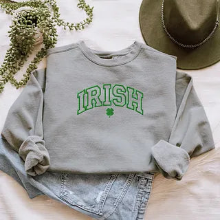 Embroidered Irish Varsity Clover| Garment Dyed Sweatshirt