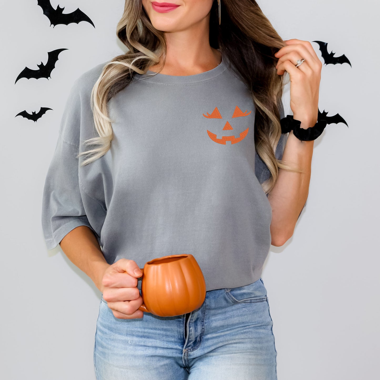 Embroidered Lady Jack-O-Lantern | Garment Dyed Short Sleeve Tee