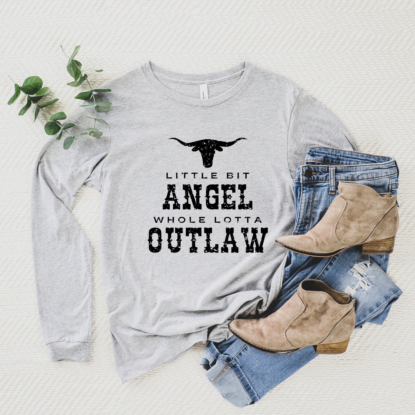 Little Bit Angel Horns | Long Sleeve Crew Neck