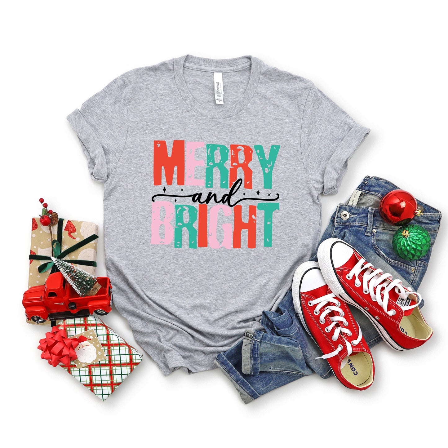 Merry and Bright Colorful | Short Sleeve Crew Neck