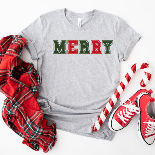 Merry Red and Green Bold | Short Sleeve Crew Neck