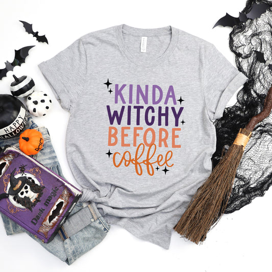 Kinda Witchy Before Coffee | Short Sleeve Graphic Tee | Halloween