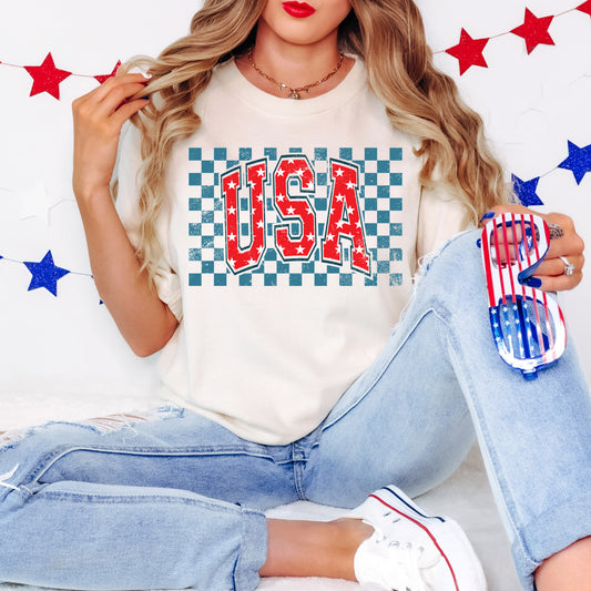 USA Checkered Stars | Garment Dyed Short Sleeve Tee