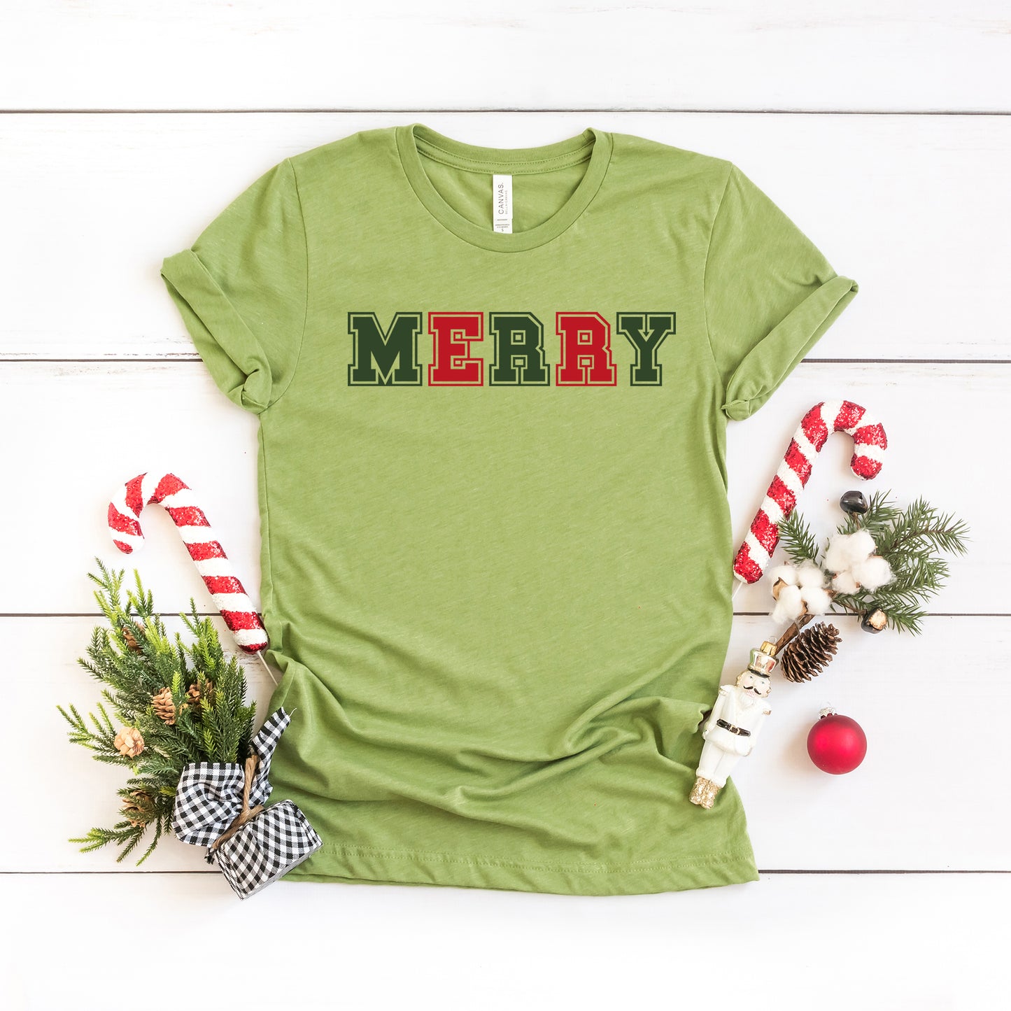 Merry Red and Green Bold | Short Sleeve Crew Neck