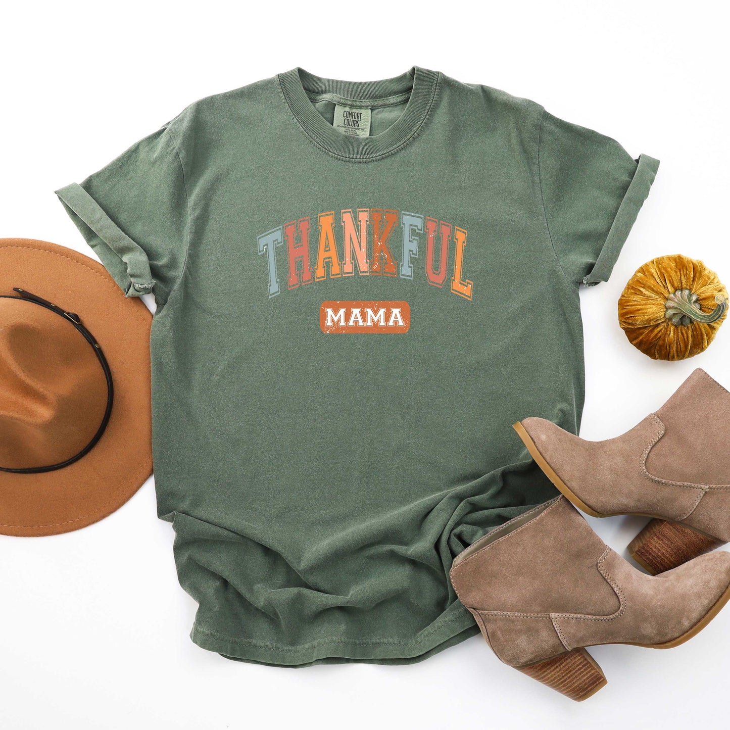 Varsity Thankful Mama | Garment Dyed Tee