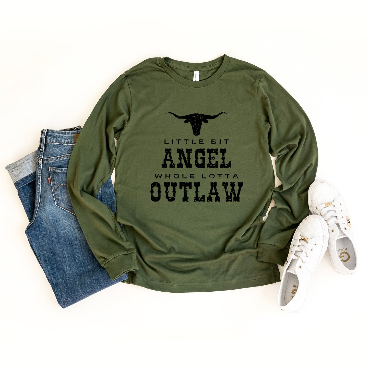 Little Bit Angel Horns | Long Sleeve Crew Neck