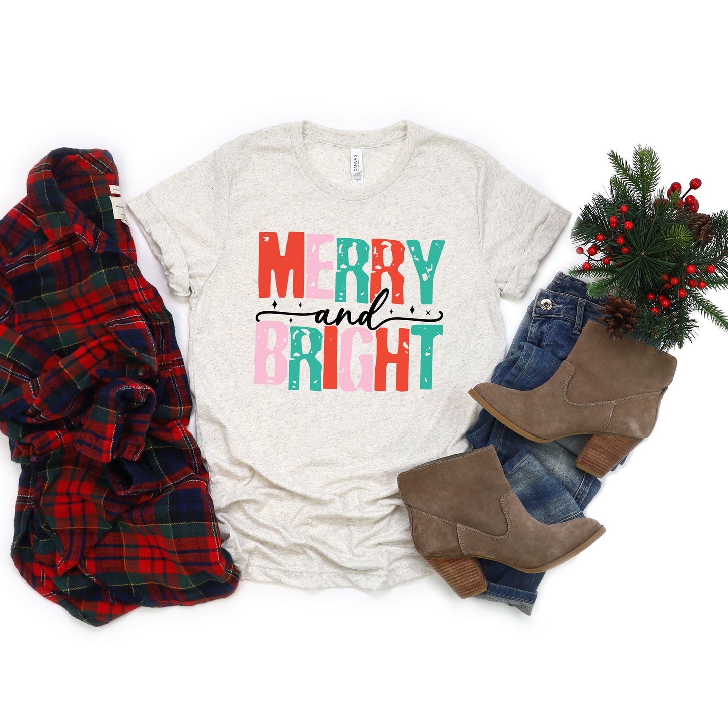 Merry and Bright Colorful | Short Sleeve Crew Neck