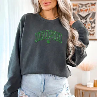 Embroidered Irish Varsity Clover| Garment Dyed Sweatshirt