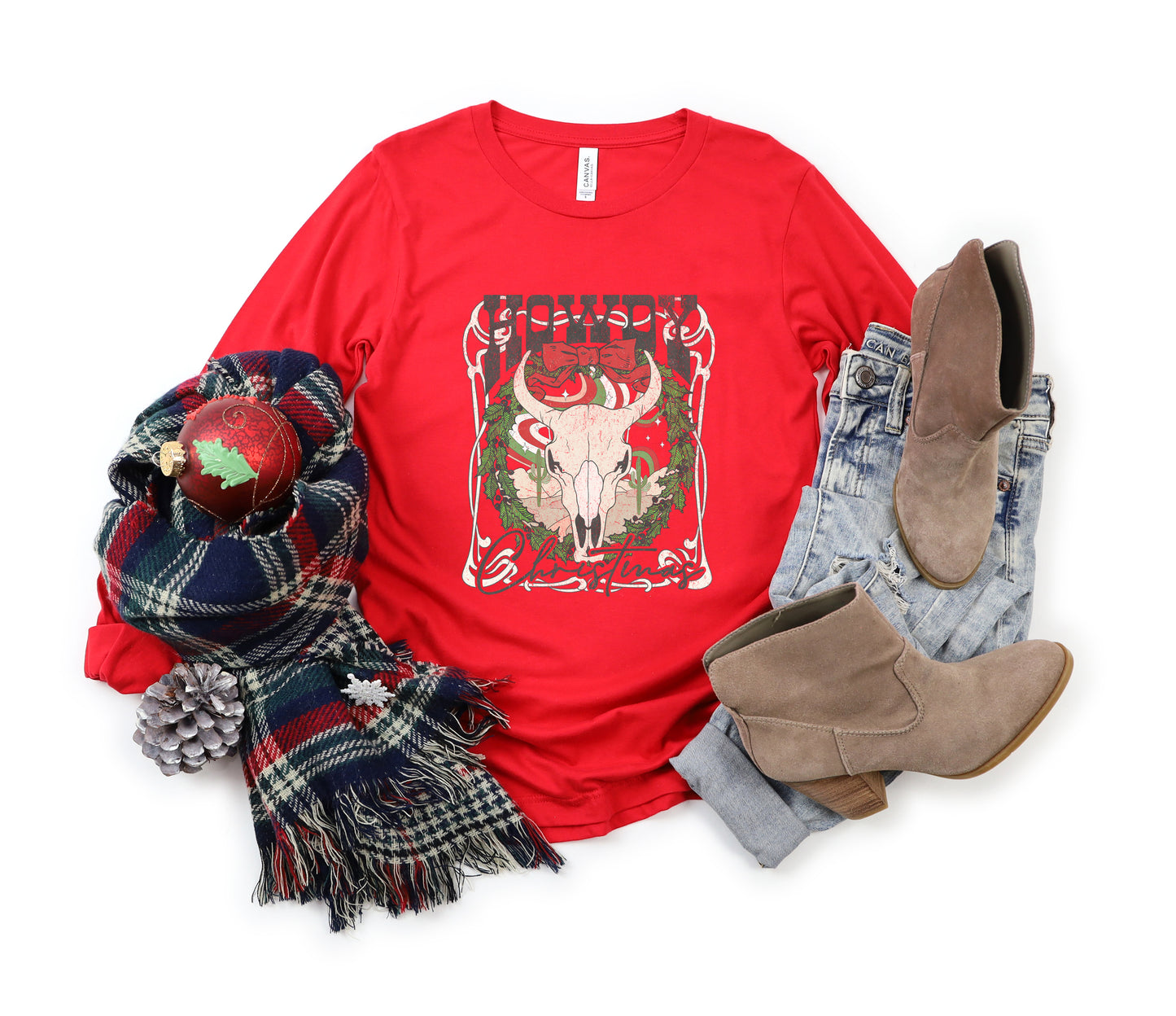 Howdy Christmas Bull | Long Sleeve Crew Neck