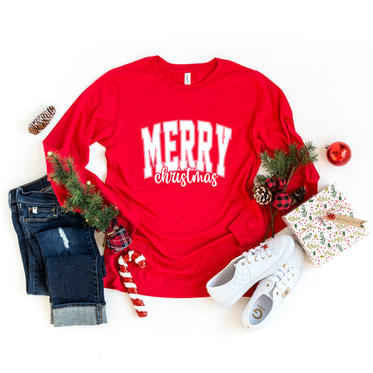 Merry Christmas Cursive Bold | Long Sleeve Crew Neck