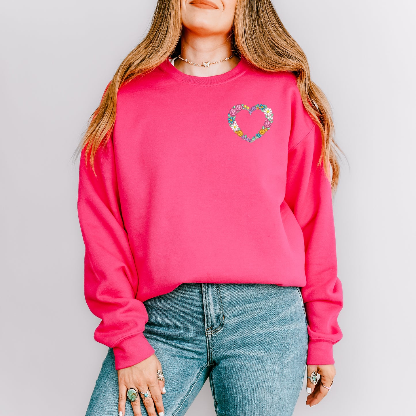 Embroidered Small Floral Heart Mini | Sweatshirt