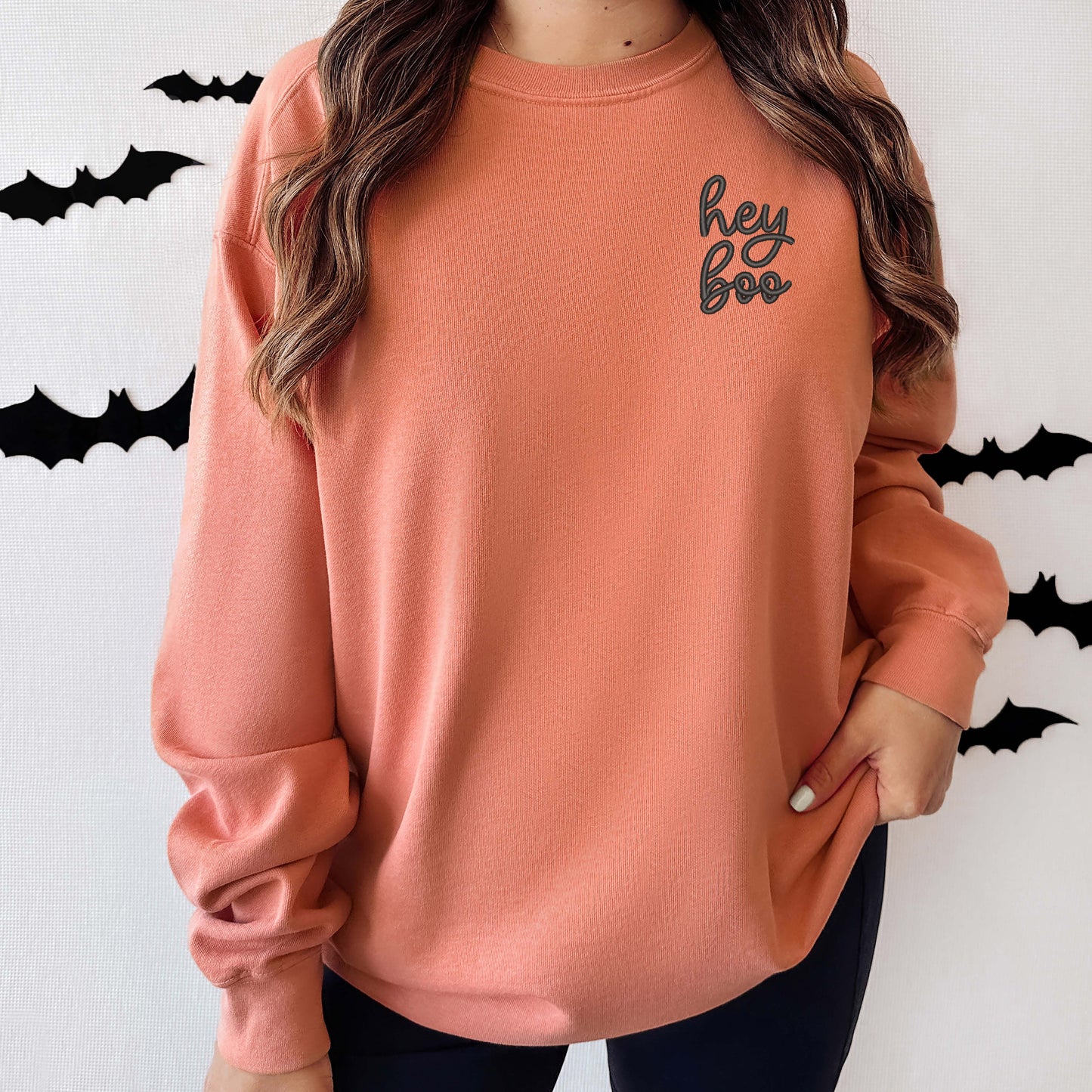 Embroidered Hey Boo Mini  | Garment Dyed Sweatshirt