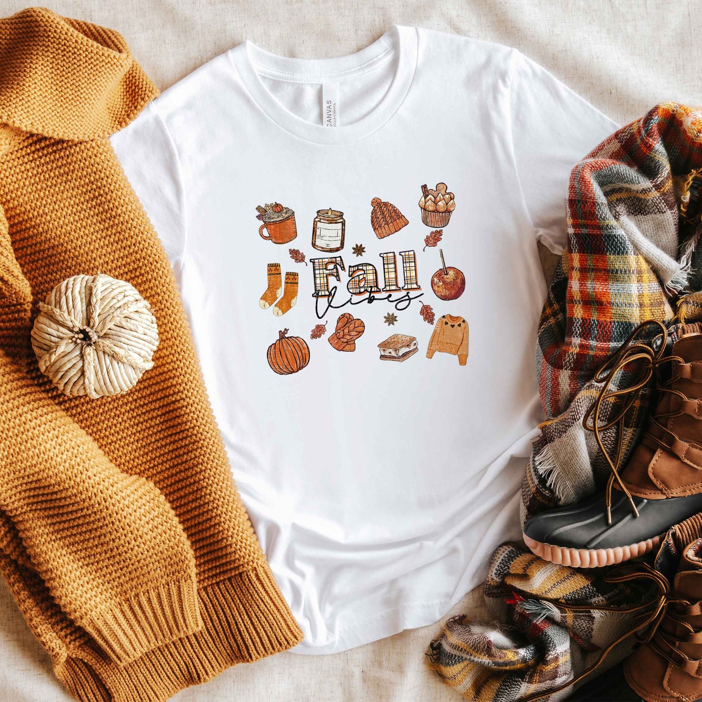 Plaid Fall Vibes Collage | Short Sleeve Crew Neck