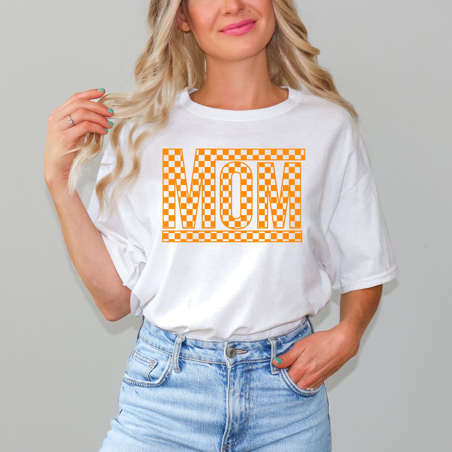 Mom Checkered Box Puff Print | Short Sleeve Graphic Tee