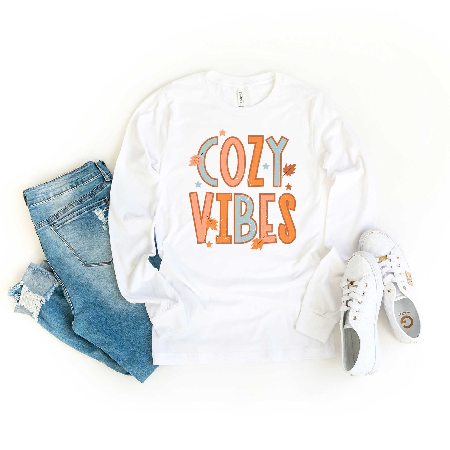 Cozy Vibes Distressed | Long Sleeve Crew Neck