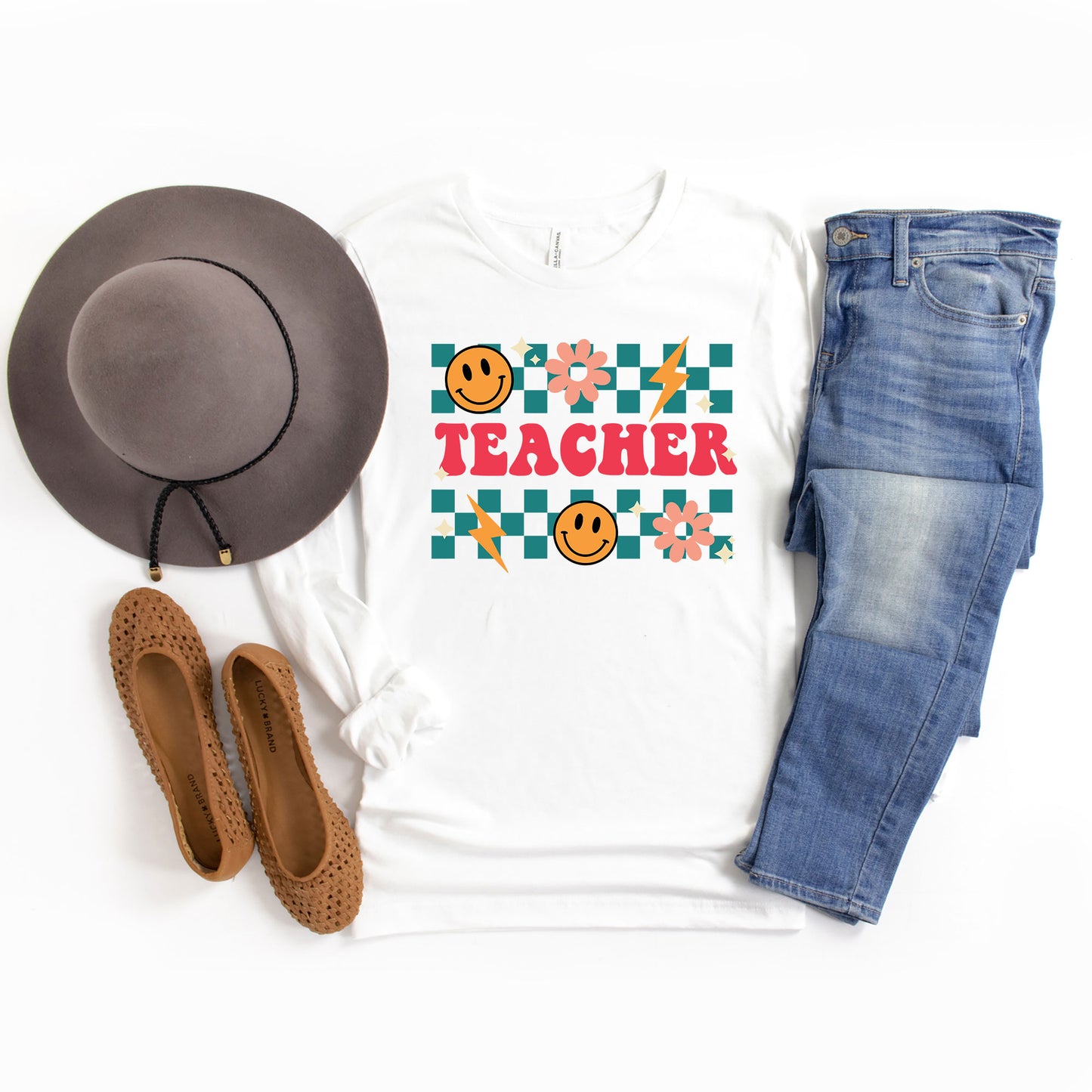 Retro Teacher Checkered | Long Sleeve Crew Neck