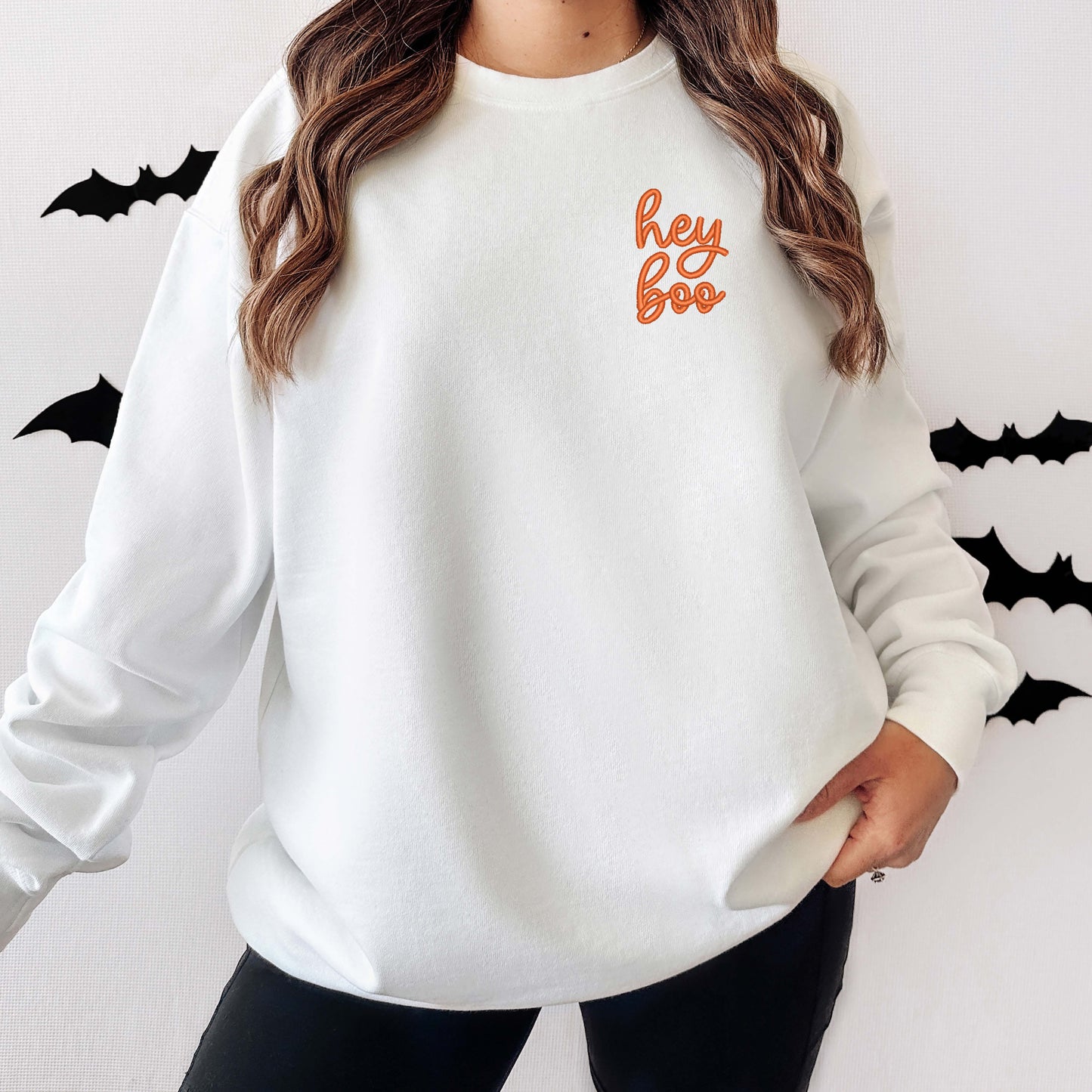 Embroidered Hey Boo Mini  | Garment Dyed Sweatshirt