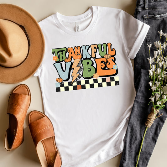 Thankful Vibes Checkered | Short Sleeve Crew Neck