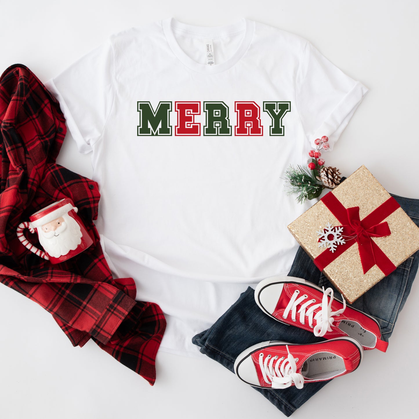 Merry Red and Green Bold | Short Sleeve Crew Neck