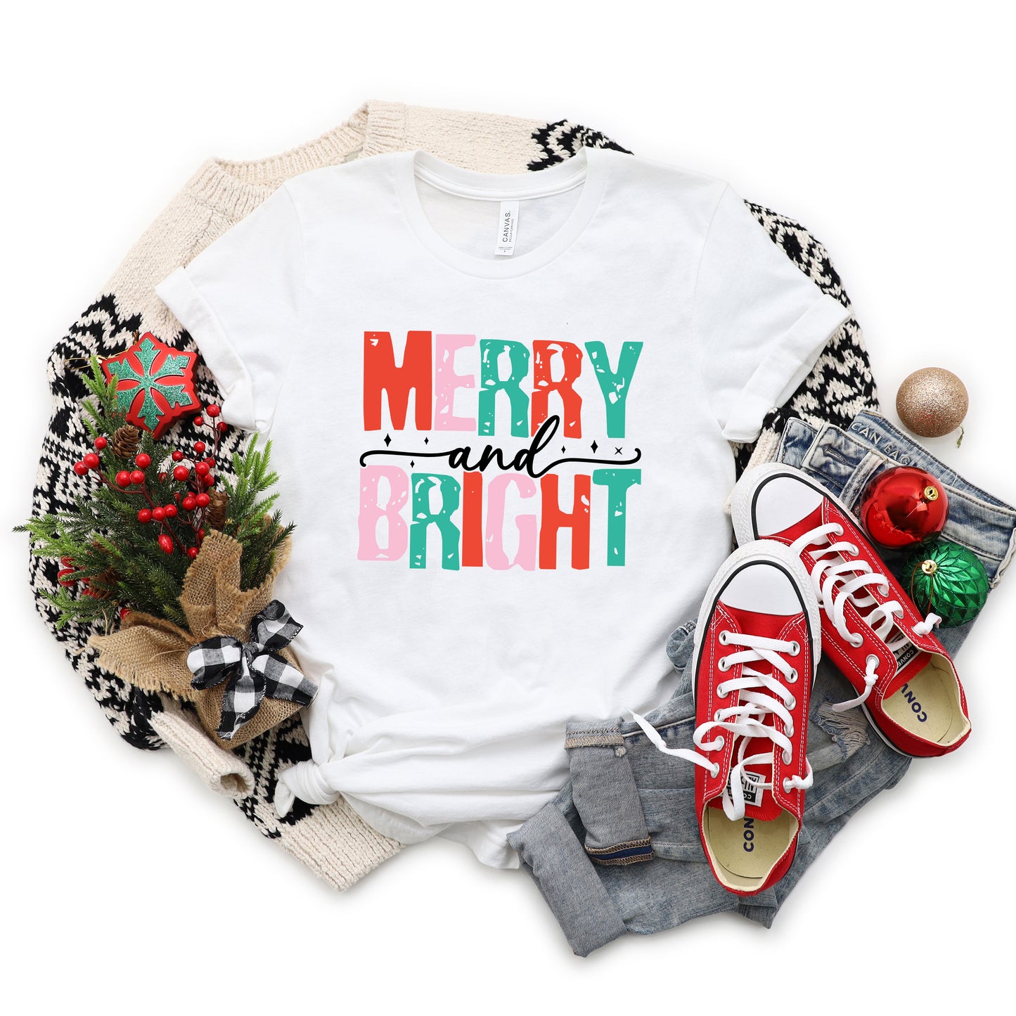 Merry and Bright Colorful | Short Sleeve Crew Neck