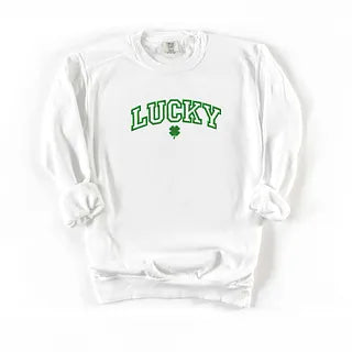 Embroidered Lucky Varsity Clover| Garment Dyed Sweatshirt