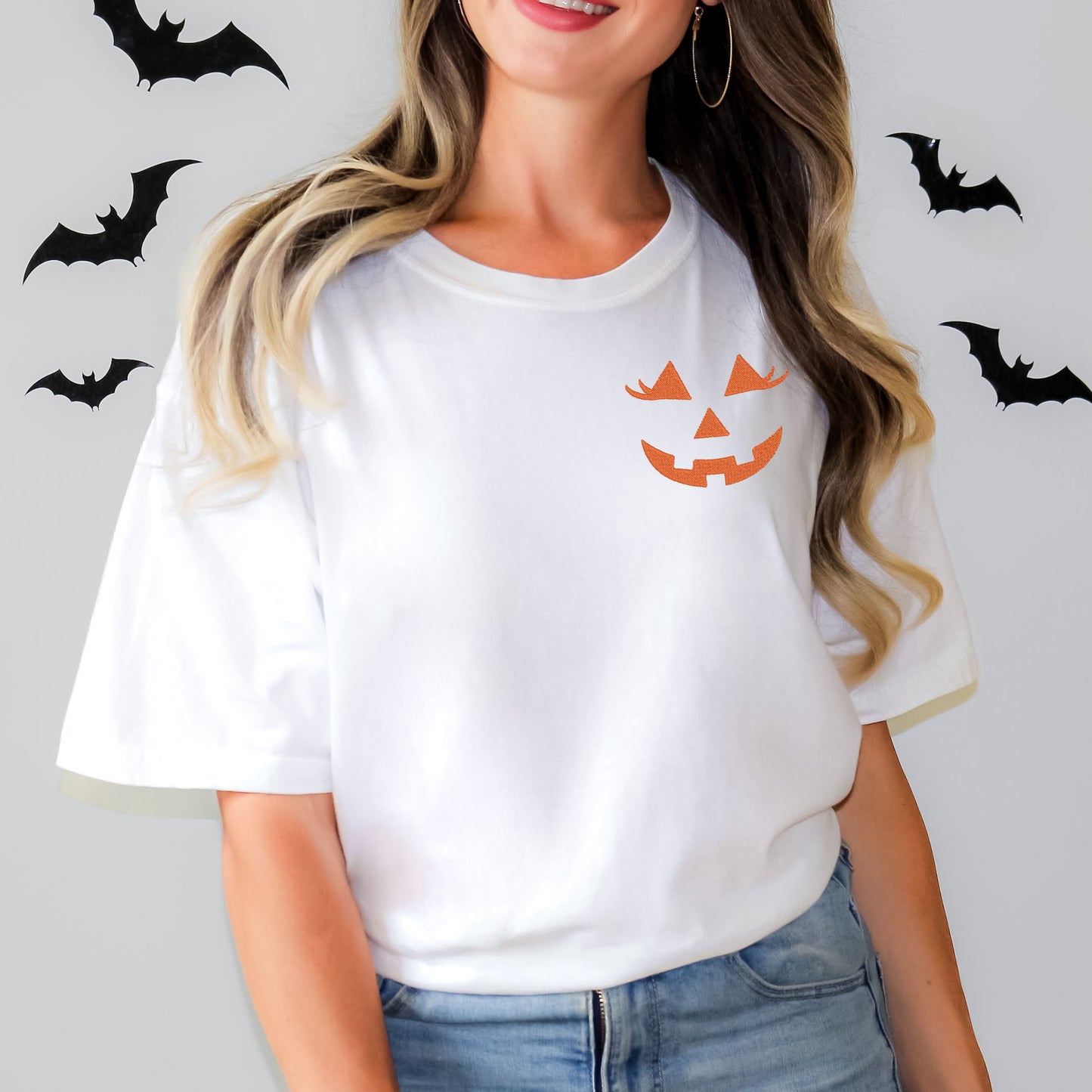 Embroidered Lady Jack-O-Lantern | Garment Dyed Short Sleeve Tee