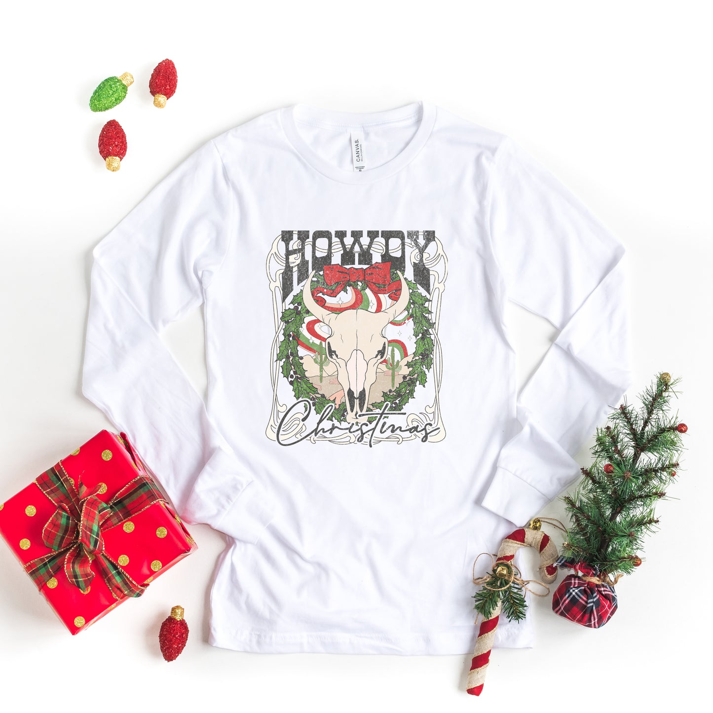 Howdy Christmas Bull | Long Sleeve Crew Neck