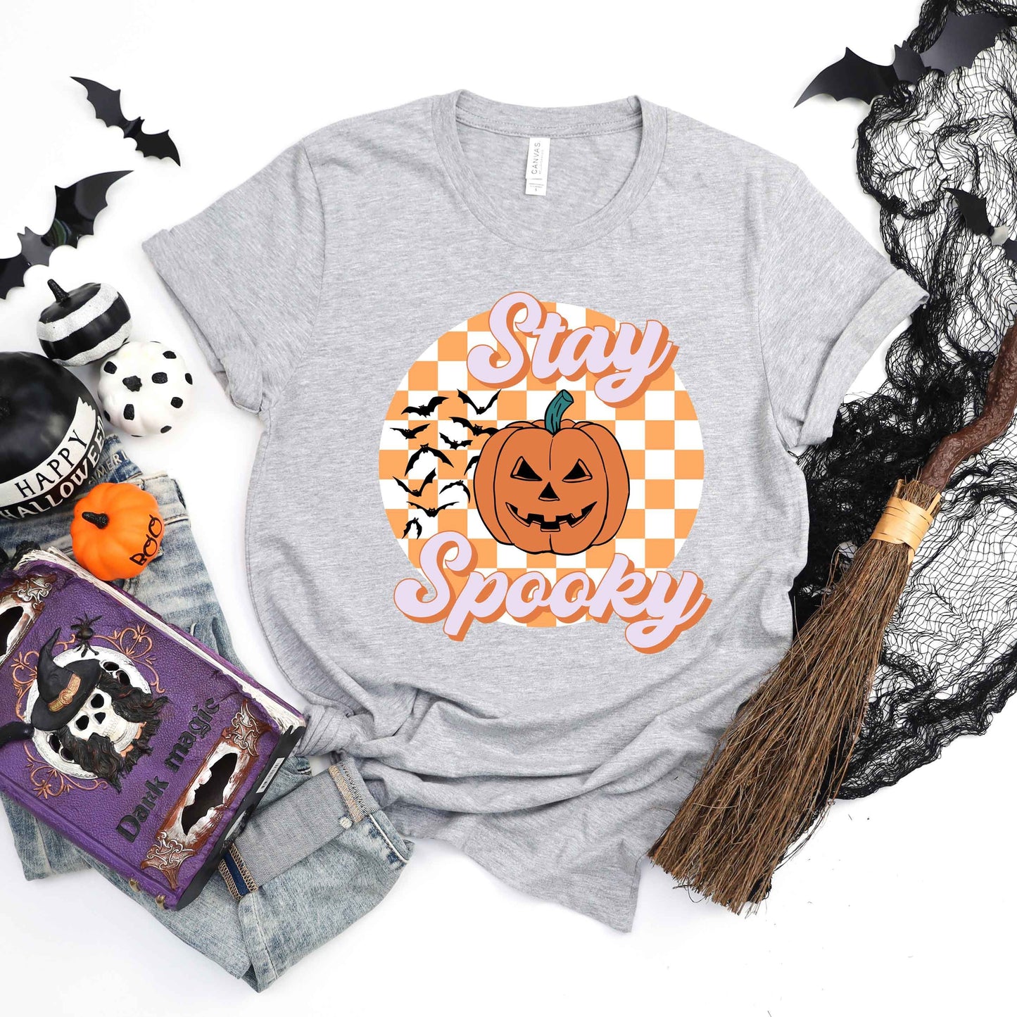 Stay Spooky Bats Checkered | Short Sleeve Crew Neck