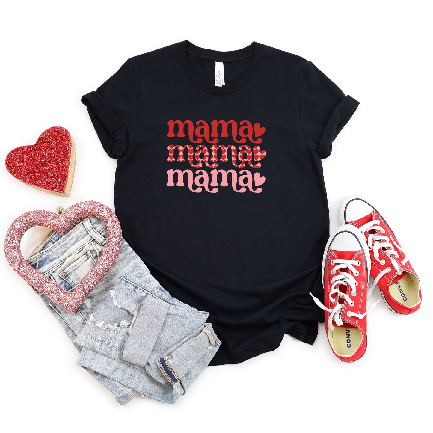 Mama Stacked Hearts | Short Sleeve Graphic Tee