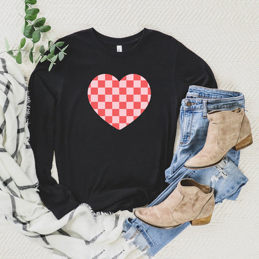 Valentines Checkered Heart | Long Sleeve Graphic Tee