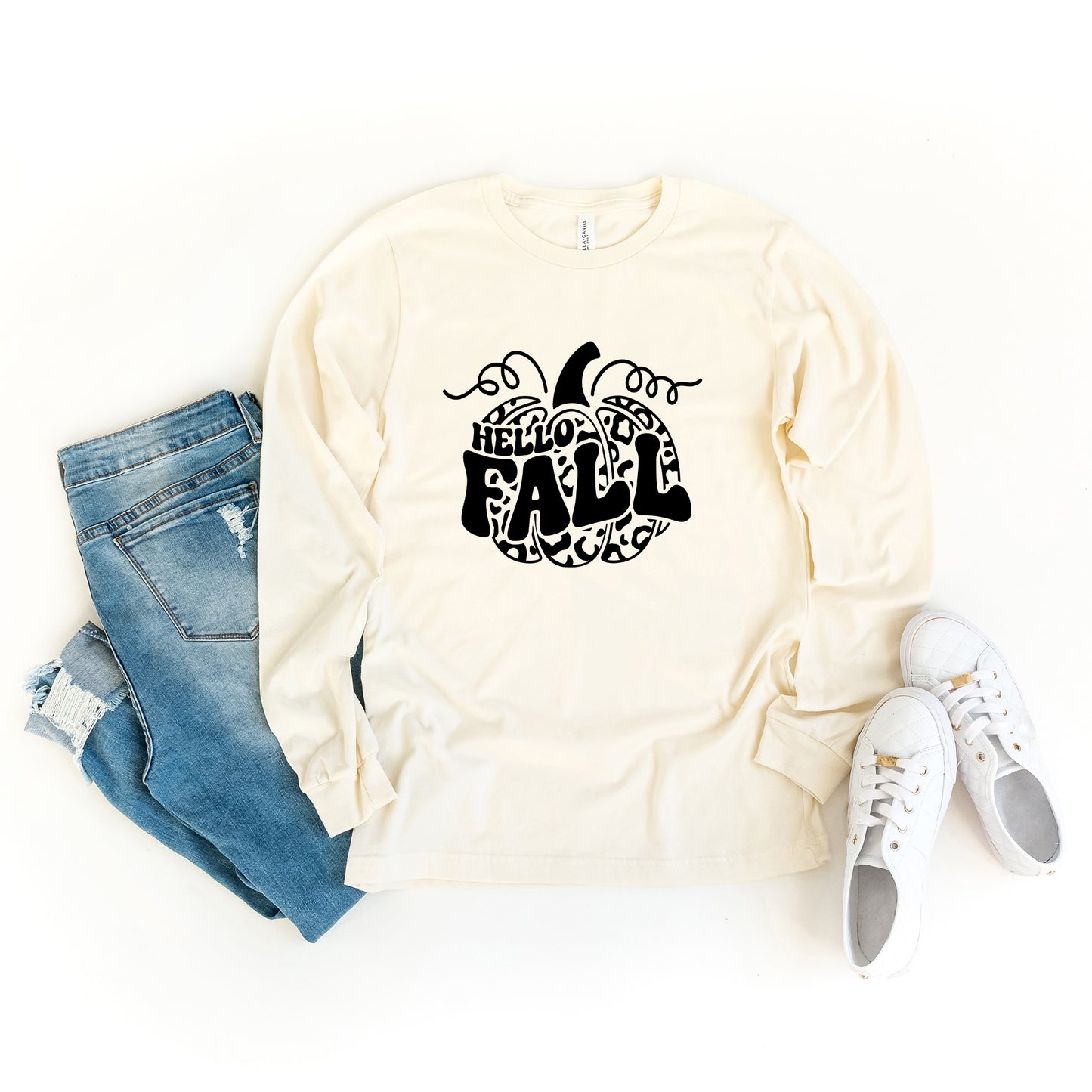 Hello Fall Leopard Pumpkin | Long Sleeve Graphic Tee