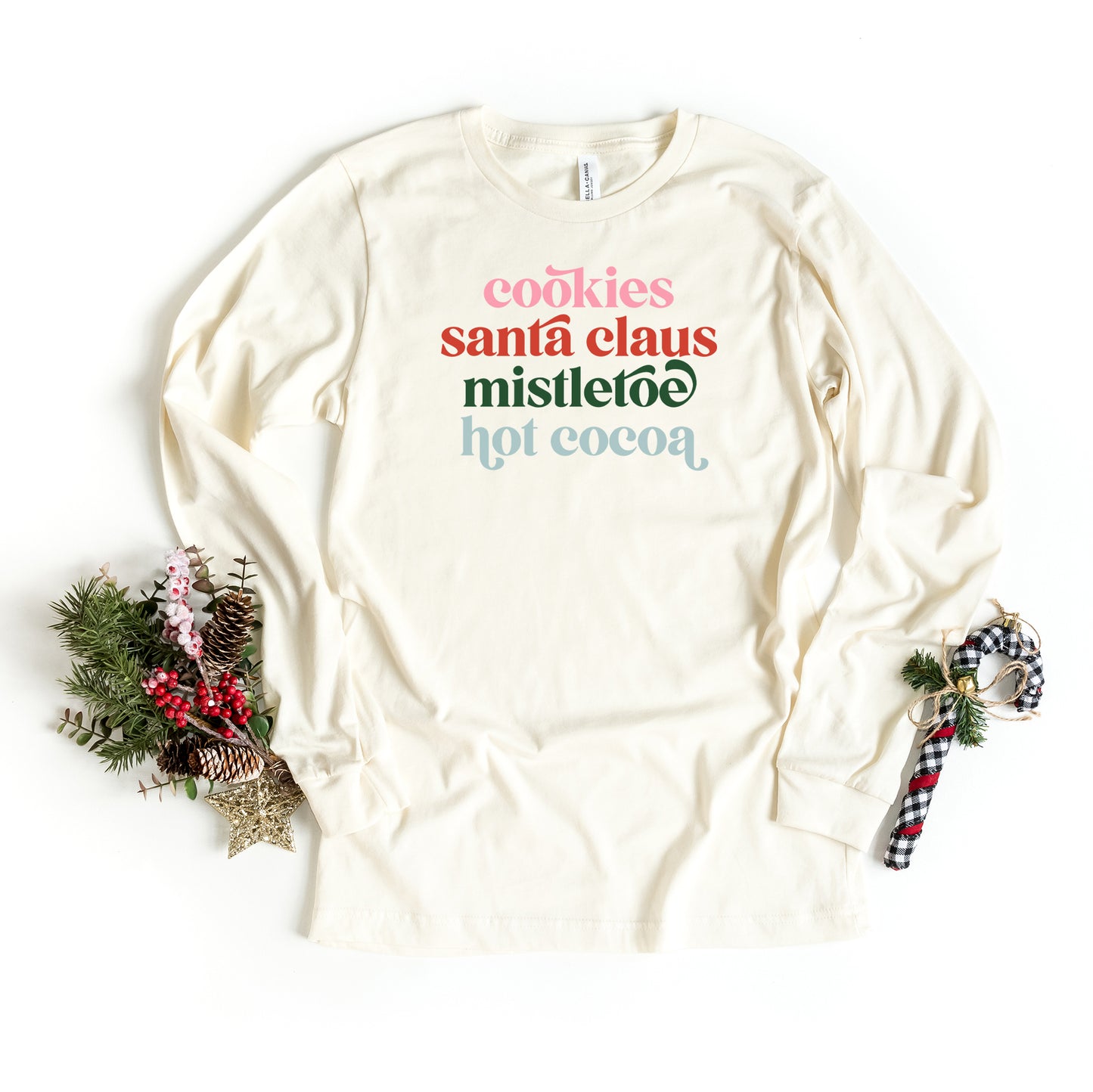 Cookies Santa Claus Mistletoe Colorful | Long Sleeve Graphic Tee