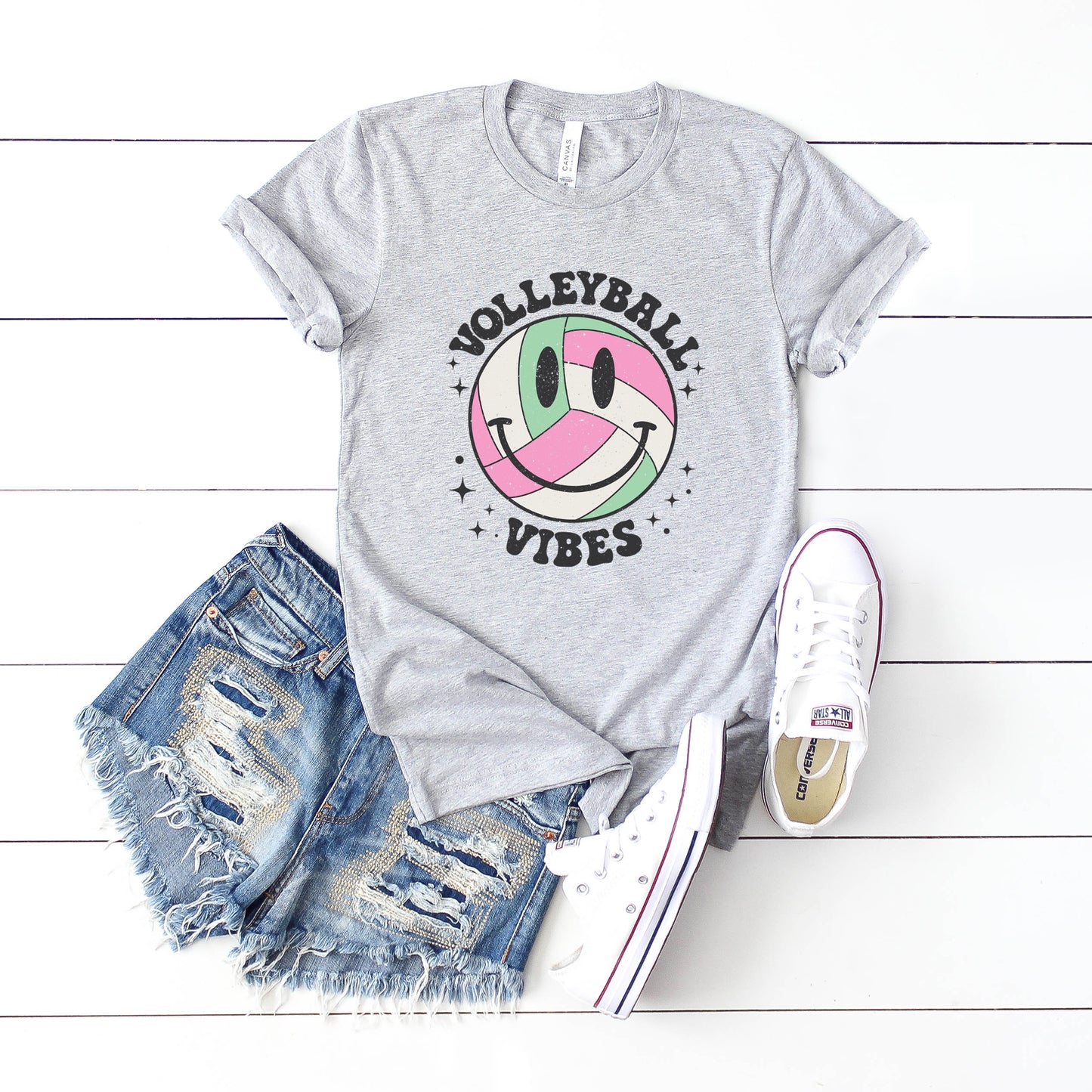 Vintage Volleyball Vibes Smiley Face | Short Sleeve Graphic Tee