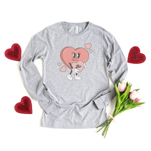 Be Mine Heart Cartoon | Long Sleeve Graphic Tee