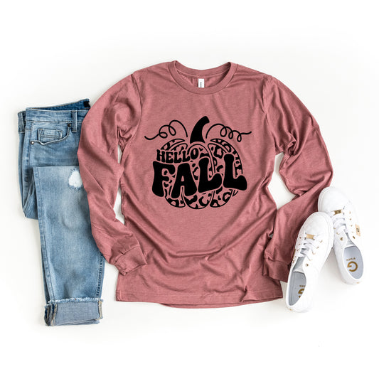 Hello Fall Leopard Pumpkin | Long Sleeve Graphic Tee